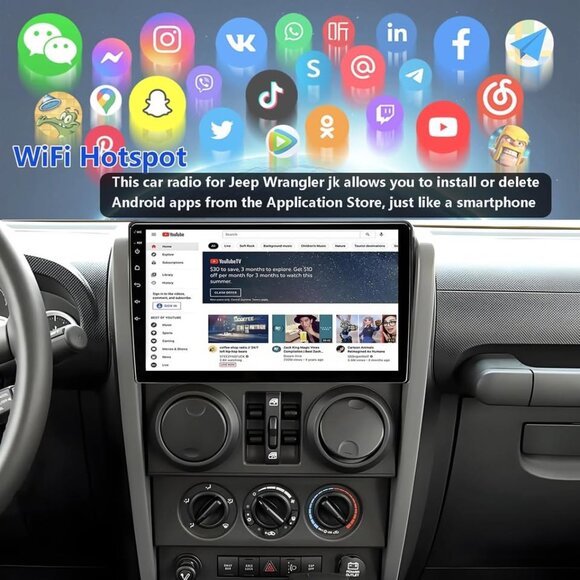 Jeep Wrangler JK 2007–2018 10.2” Android 14 Touchscreen Radio – Wireless - Picture 5 of 8